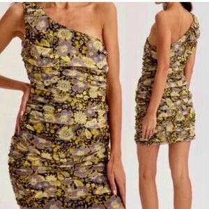 Zara floral drape, one shoulder mini dress